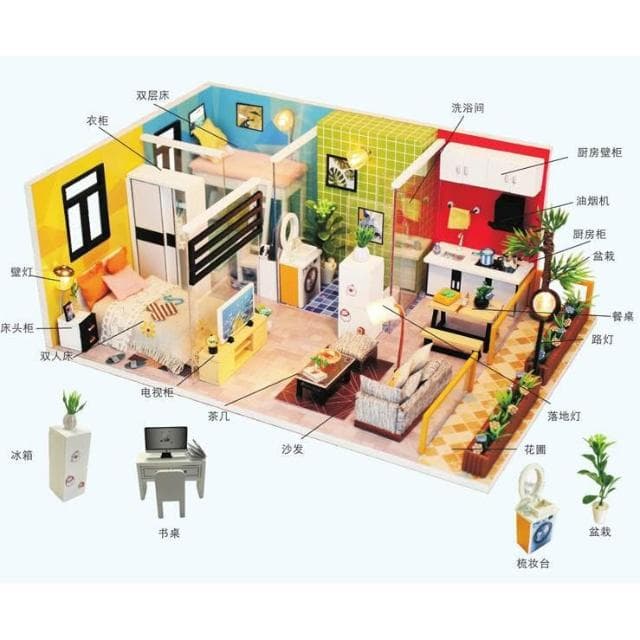大旺小舖:DIY小屋袖珍屋娃娃屋材料包簡潔人生 生日結婚母親節情人節聖誕交換禮物