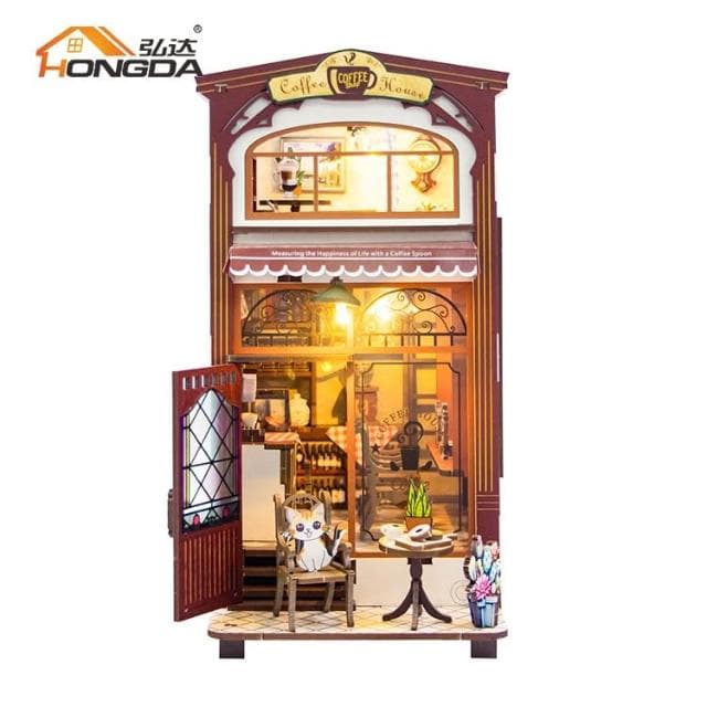 大旺小舖:書立DIY小屋咖啡館猫咖 袖珍屋娃娃屋材料包 生日結婚母親節情人節聖誕交換禮物 實體店面