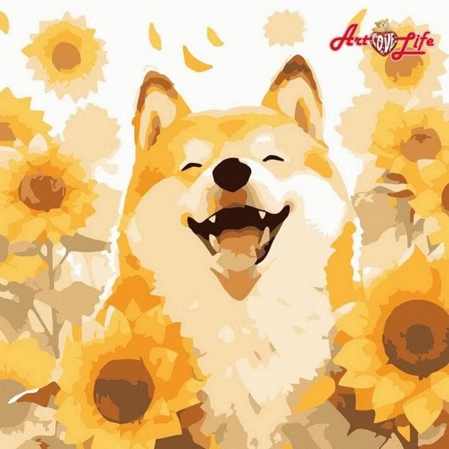 【ArtLife 藝術生活】AQ021_燦爛柴犬 20*20CM(數字油畫 DIY DIY數字油畫 交換禮物 畫畫玩具)