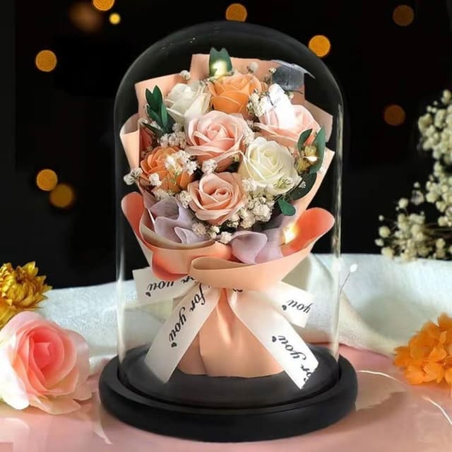 🌹台灣現貨🌹永生花玻璃罩 創意香皂花禮物 不凋花盅 公仔防塵罩 永生花 乾燥花 夜燈 真花 情人節 母親節 女友生日畢業