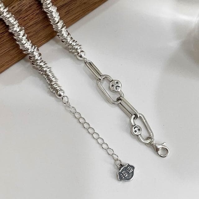【EMMA SUE】銀圈手鍊 哭臉手鍊 飾品 笑臉手鍊 s925純銀 純銀手鍊 手鍊 銀飾 生日禮物 招運小銀牌 韓版手鍊 女生手鍊 