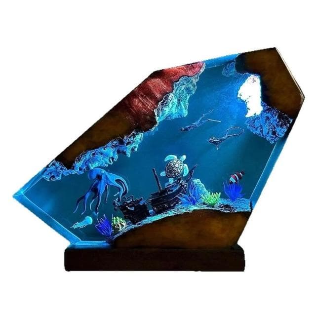 章魚和海龜樹脂小夜燈情侶潛水夫探索海底世界獨特裝飾耶誕節禮物
