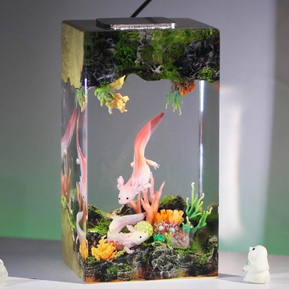 墨西哥蠑螈樹脂燈娃娃魚小夜燈獨特的樹脂禮品情人節禮物跨境專供