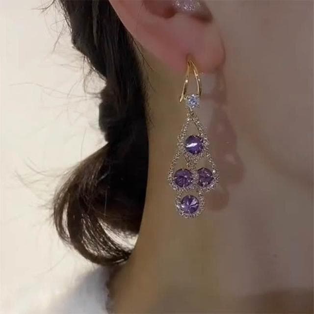 {遇見臻品}BG253潮紫霞仙子水滴耳環輕奢優雅耳環五福臨門百搭耳環三生三世紫色水晶流蘇耳精緻珍珠菱形耳環紫色水晶耳環