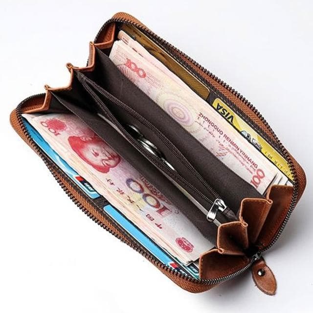 【LEESA】多卡位\真皮皮夾\長夾\拉鍊長夾\大容量包包\牛皮錢包\牛皮皮包\長皮夾\皮夾\錢包\男生錢包\禮物\送男友