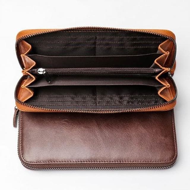 【LEESA】多卡位\真皮皮夾\長夾\拉鍊長夾\大容量包包\牛皮錢包\牛皮皮包\長皮夾\皮夾\錢包\男生錢包\禮物\送男友