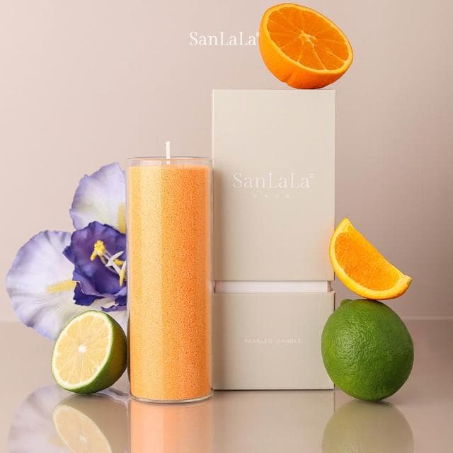 SanLaLa 珍珠沙蠟-香氛蠟燭 (橘黃/柑橘花園)