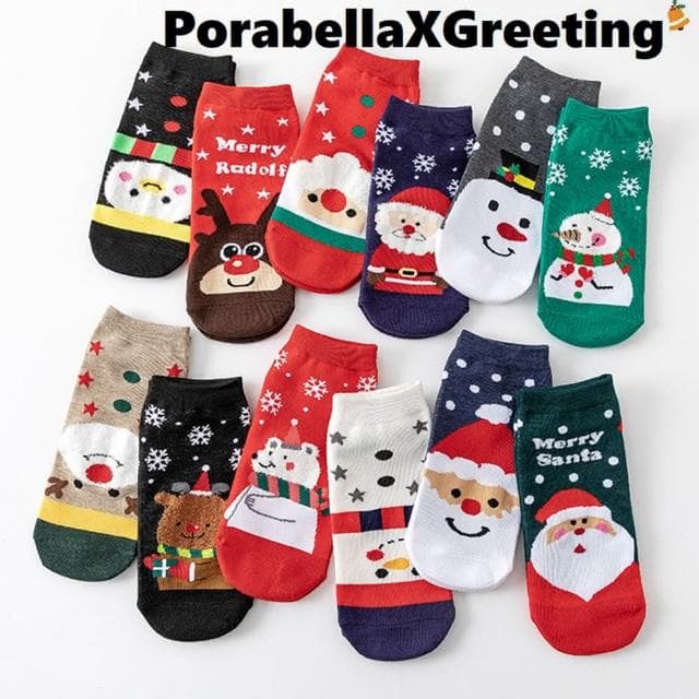 【Porabella】盒裝繽紛撞色聖誕中筒襪交換禮物雪人麋鹿雪人點點撞色可愛聖誕節必買精美包裝(一組4雙)