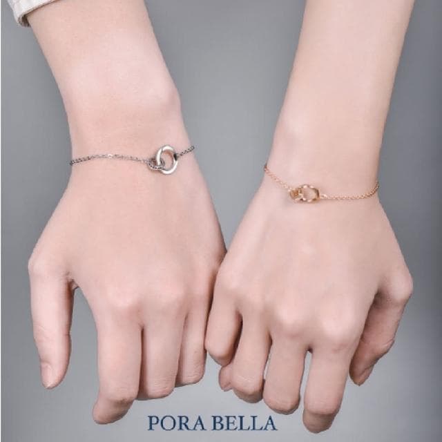 【Porabella】925純銀手鍊 情侶手鏈 白金玫瑰金雙環手鍊 情人節禮物 告白銀飾 Bracelet 一對販售