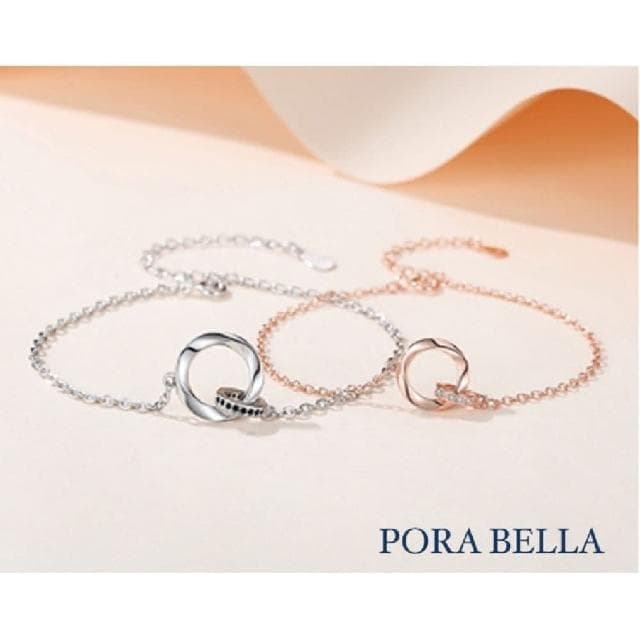 【Porabella】925純銀手鍊 情侶手鏈 白金玫瑰金雙環手鍊 情人節禮物 告白銀飾 Bracelet 一對販售