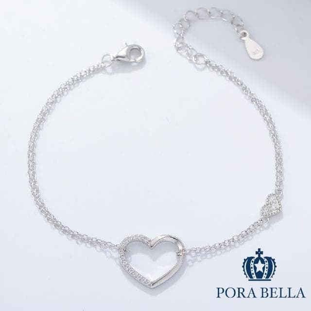 【Porabella】925純銀小巧愛心鋯石造型手鍊 告白禮物 情人節禮物 送女友 銀飾 Bracelets