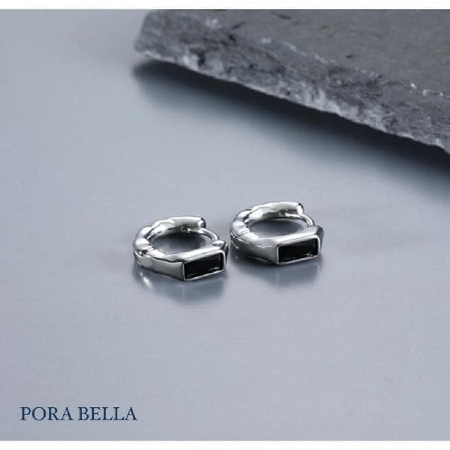 【Porabella】925純銀黑寶石男款中性耳環 高級感個性男款小眾設計 男耳釘 白寶石耳環 圈圈耳環 送男友