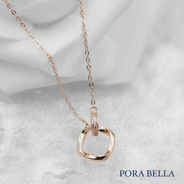 【Porabella】925純銀鋯石項鍊 幾何雙環造型項鍊 純銀項鍊 母親節禮物 告白 生日禮物 Necklace