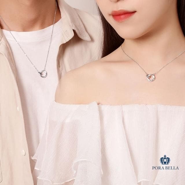 【Porabella】925純銀鋯石情侶項鍊 莫比烏斯雙環情侶項鍊 情侶款 黑鑽白鑽 雙環純銀項鍊 Necklace