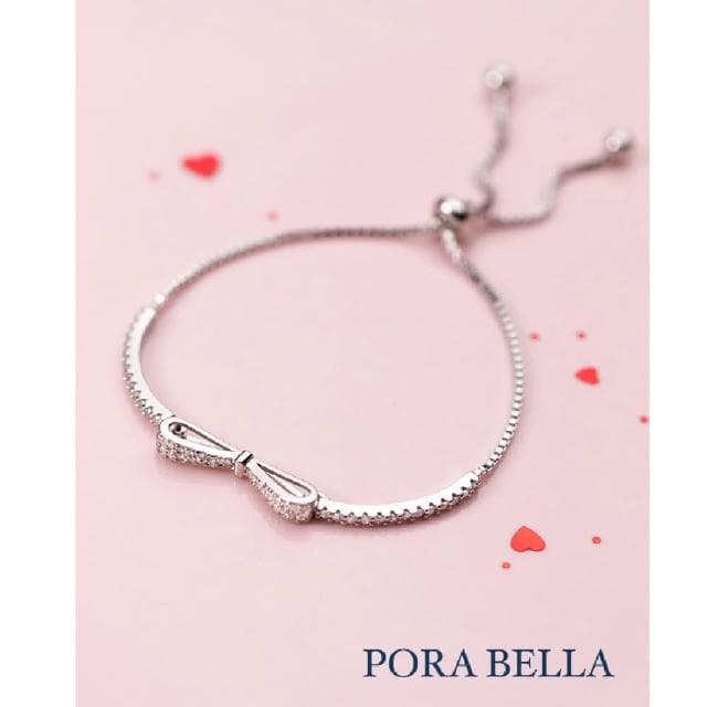 【Porabella】925純銀鋯石滿鑽蝴蝶結手鍊手環 甜美可愛 告白禮物 情人節禮物 送女友 銀飾 Bracelet