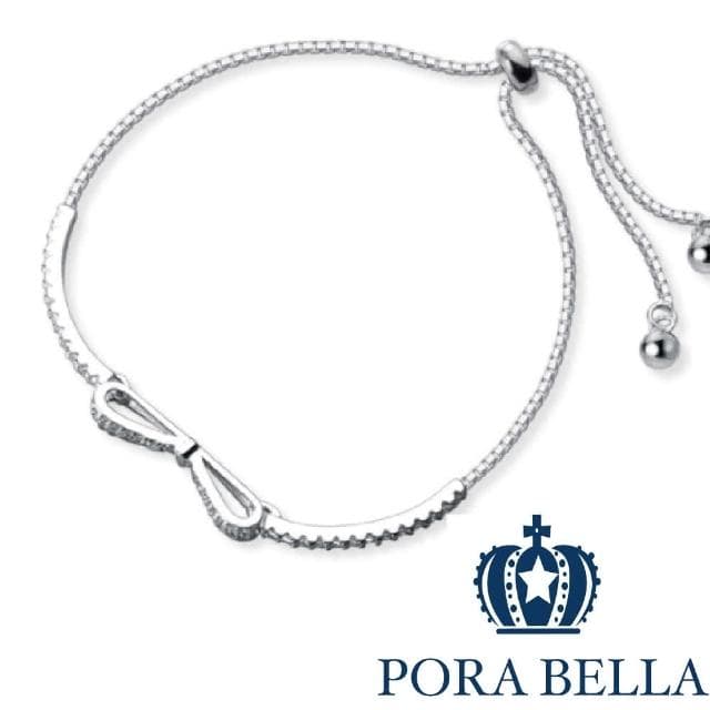 【Porabella】925純銀鋯石滿鑽蝴蝶結手鍊手環 甜美可愛 告白禮物 情人節禮物 送女友 銀飾 Bracelet