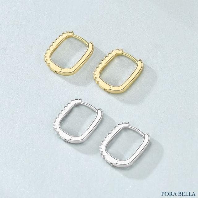 【Porabella】925純銀耳環耳扣 方形耳扣 鋯石耳扣 鑲鑽簡約風 輕奢耳扣 高級感耳飾 耳環 Earrings