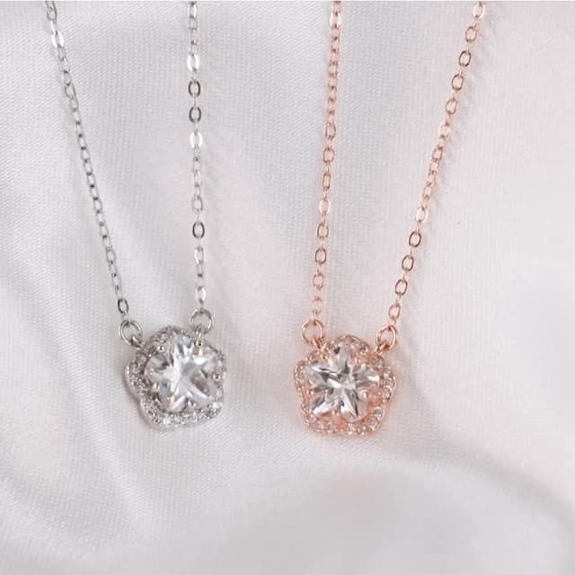 【Porabella】925純銀花朵鑲鑽吊墜 梅花項鍊 鑲鑽項鍊 鋯石鎖骨鏈 法式小眾 生日禮物送女友 Necklace