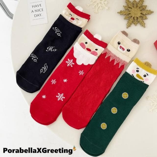 【Porabella】聖誕交換禮物  中筒襪 雪人薑餅人 麋鹿雪人雪花 聖誕節必買 精美包裝 盒裝聖誕中筒襪