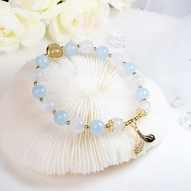 【Dawn Fashion 彤恩時尚】小清新的幸福感//自信水晶手鍊//海藍寶 月光石//生日禮物/情人節禮物
