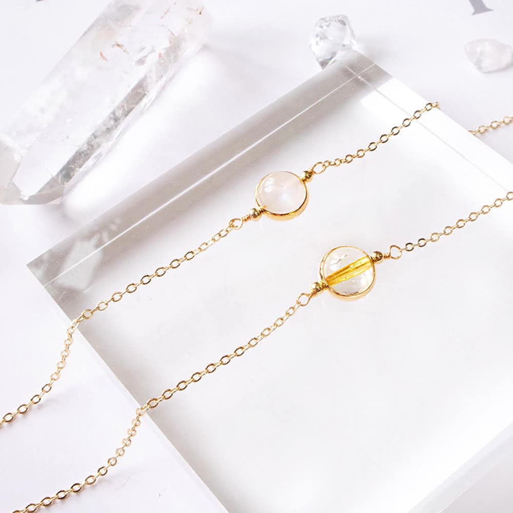 【Dawn Fashion 彤恩時尚】石來運轉//愛情招財水晶手鍊//月光石 黃水晶/生日禮物/情人節禮物
