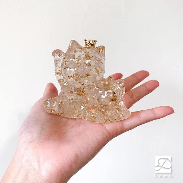 【Dawn Fashion 彤恩時尚】天然水晶 開運貓 親子招財貓//白水晶 黃髮晶 黑曜石/父親節禮物/居家擺飾