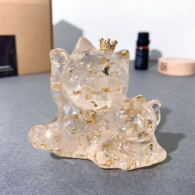 【Dawn Fashion 彤恩時尚】天然水晶 開運貓 親子招財貓//白水晶 黃髮晶 黑曜石/父親節禮物/居家擺飾