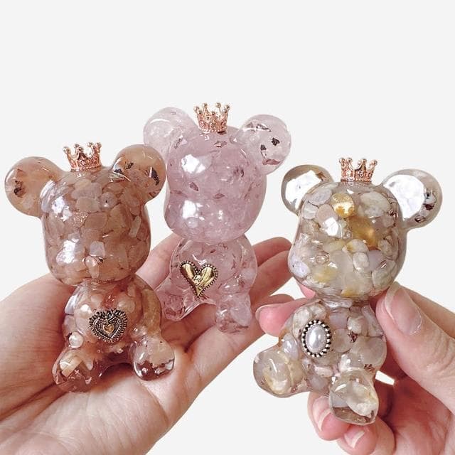 【Dawn Fashion 彤恩時尚】天然水晶 愛心水晶熊燈座組//月光石 拉長石 粉水晶/生日禮物/父親節禮物/開幕禮