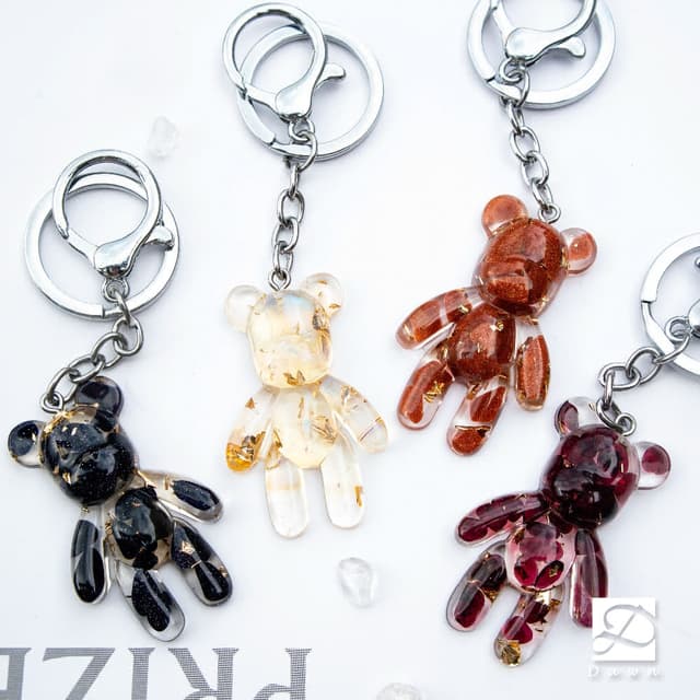 【Dawn Fashion 彤恩時尚】水晶站立熊鑰匙圈 XS號 // 原礦碎石 吊飾/生日禮物/父親節禮物