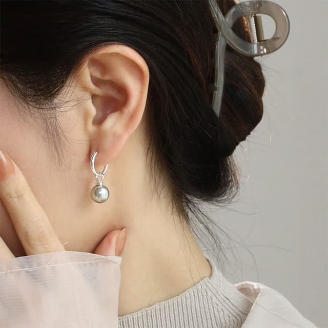 【LEESA】純銀耳環\耳環\圈圈耳環\耳飾\灰珍珠耳環\珍珠耳環\垂墜耳環\小香耳環\法式耳環\氣質耳環\送女友