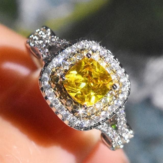 【LEESA】純銀戒指\黃寶石戒指\方形婚戒\食指戒\高級飾品\結婚婚戒\高級珠寶\銀戒指\送長輩\生日禮物