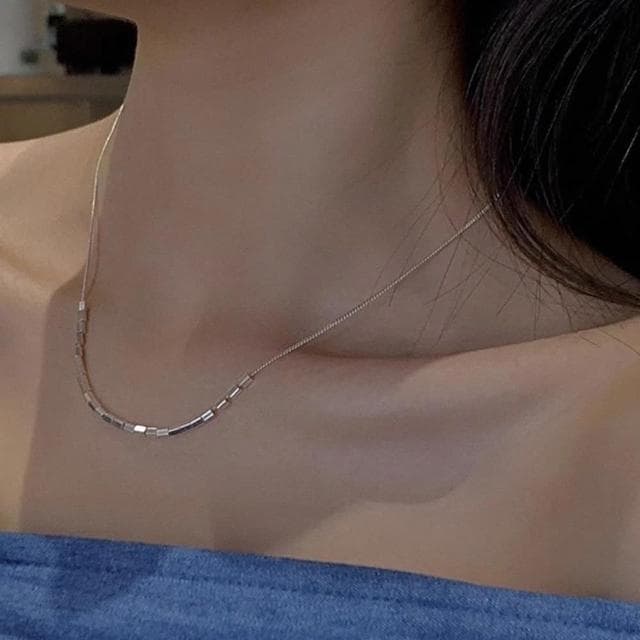 【LEESA】女生飾品/全純銀項鍊/方塊項鍊/女項鍊/韓國項鍊/名牌項鍊/設計高級感/輕奢項鍊/學生生日禮物