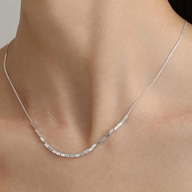 【LEESA】女生飾品/全純銀項鍊/方塊項鍊/女項鍊/韓國項鍊/名牌項鍊/設計高級感/輕奢項鍊/學生生日禮物