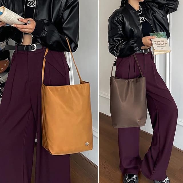 【LEESA】尼龍水桶包\大包包\生日禮物\手提包\單肩包\水桶包\包包女\大容量背包\韓國包包\奶茶色包包