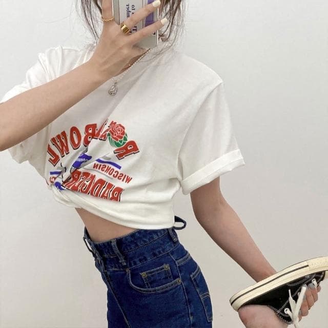 【LEESA】短袖T恤\美式短t\純棉上衣\白色短袖\女短T\設計感上衣\寬鬆\卡通上衣\落肩上衣\生日禮物\衣服\上衣\短t