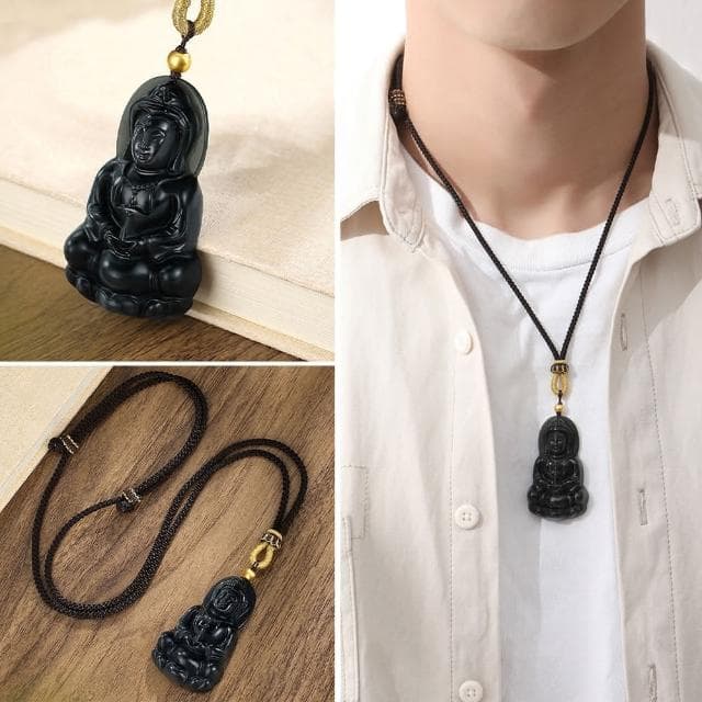 【LEESA】觀音項鍊\和田玉塔青\觀音吊墜\項鍊\佛牌項鍊\和田玉項鍊\編繩項鍊\送禮\吊墜項鍊\999足金