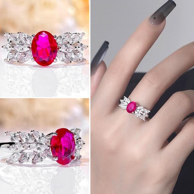 【LEESA】鴿血紅戒指\純銀戒指\指環\戒指\飾品\歐美戒指\大戒指\新娘飾品\浮誇戒指\送長輩\女生禮物