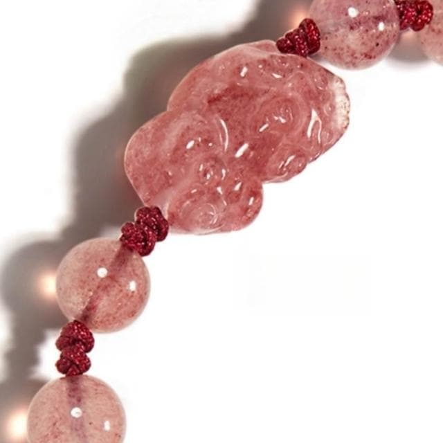 【LEESA】招財納福\招桃花\手工編織\手鍊\手環\水晶手鍊\草莓晶\黑曜石\銀耀石串珠\貔貅\情侶手鍊\飾品\情人節禮物\