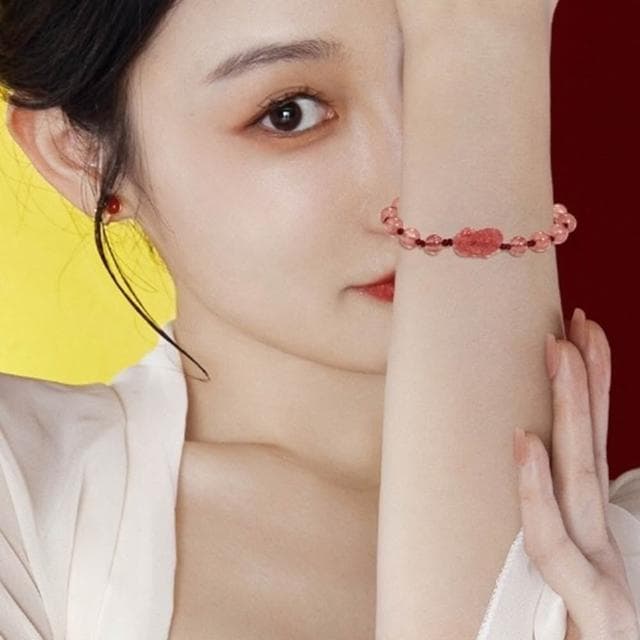 【LEESA】招財納福\招桃花\手工編織\手鍊\手環\水晶手鍊\草莓晶\黑曜石\銀耀石串珠\貔貅\情侶手鍊\飾品\情人節禮物\