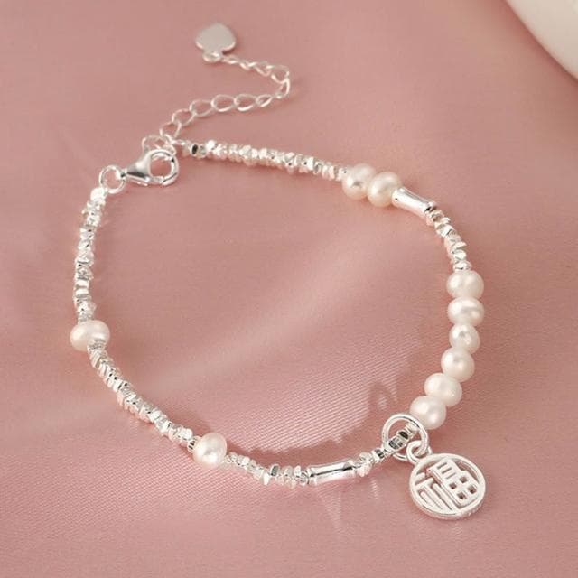 【LEESA】女生手鍊\高級感\生日禮物\飾品\碎銀子\珍珠手鍊\招財納福\簡約\韓國飾品\手鍊\手鍊女\925純銀\通體純銀