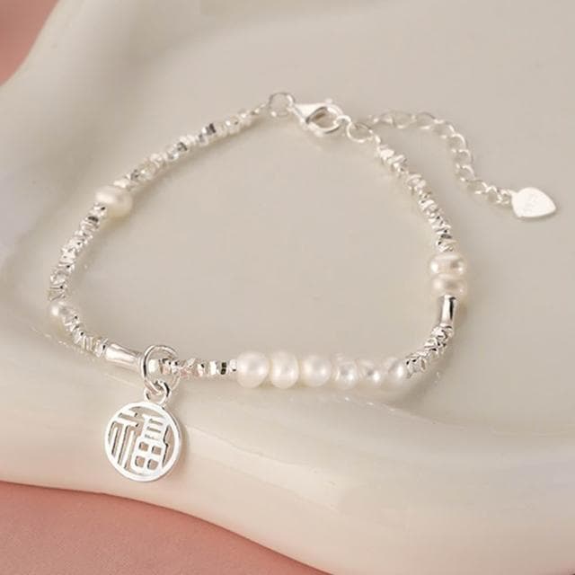 【LEESA】女生手鍊\高級感\生日禮物\飾品\碎銀子\珍珠手鍊\招財納福\簡約\韓國飾品\手鍊\手鍊女\925純銀\通體純銀