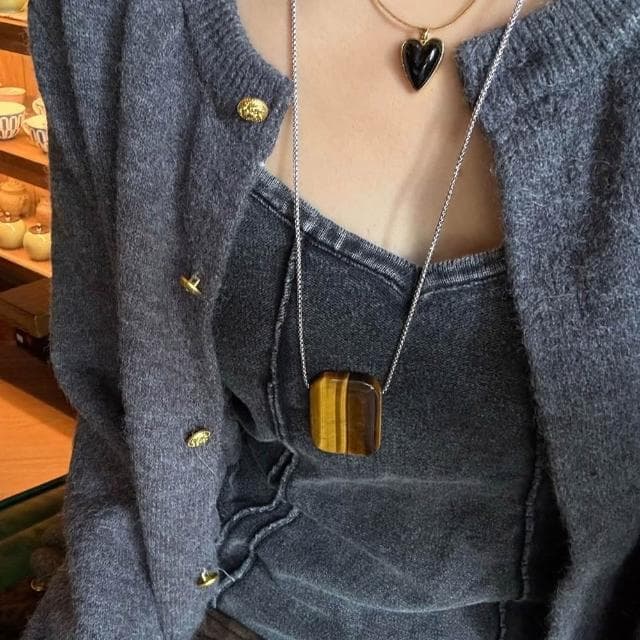 【LEESA】項鍊\金色\虎眼石\生日禮物\鈦鋼\編織包\包包項鍊\鈦鋼項鍊\ins風\小眾設計\復古\輕奢\長款項鍊\銀色\