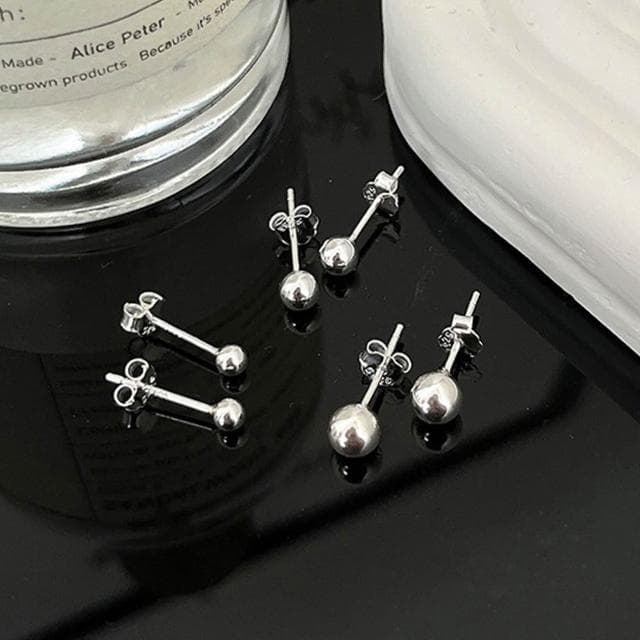 【LEESA】耳環\耳針\s925\純銀耳環\情人節禮物\圓耳環\飾品\抗過敏耳環\養耳針\小圓球\豆豆\耳飾\銀針\銀色耳環\