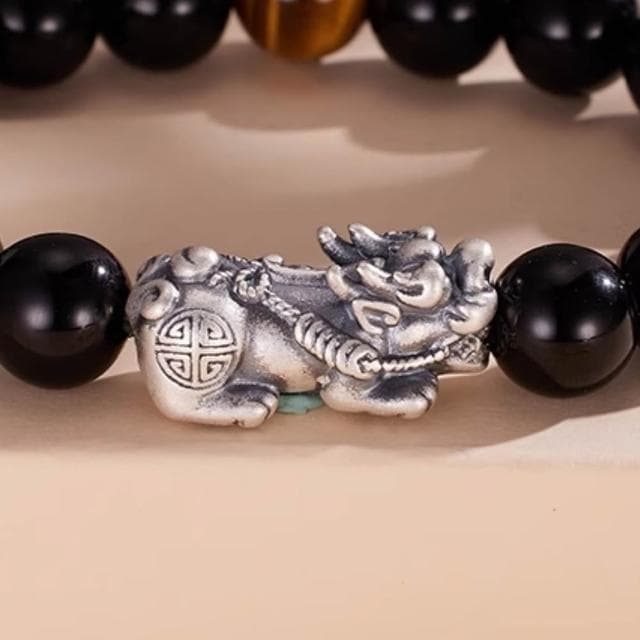 【LEESA】貔貅手鍊\純銀手串\黑曜石\虎眼石\太陽石\手鍊\串珠\飾品\保平安\招財納福\水晶手串\情人節禮物