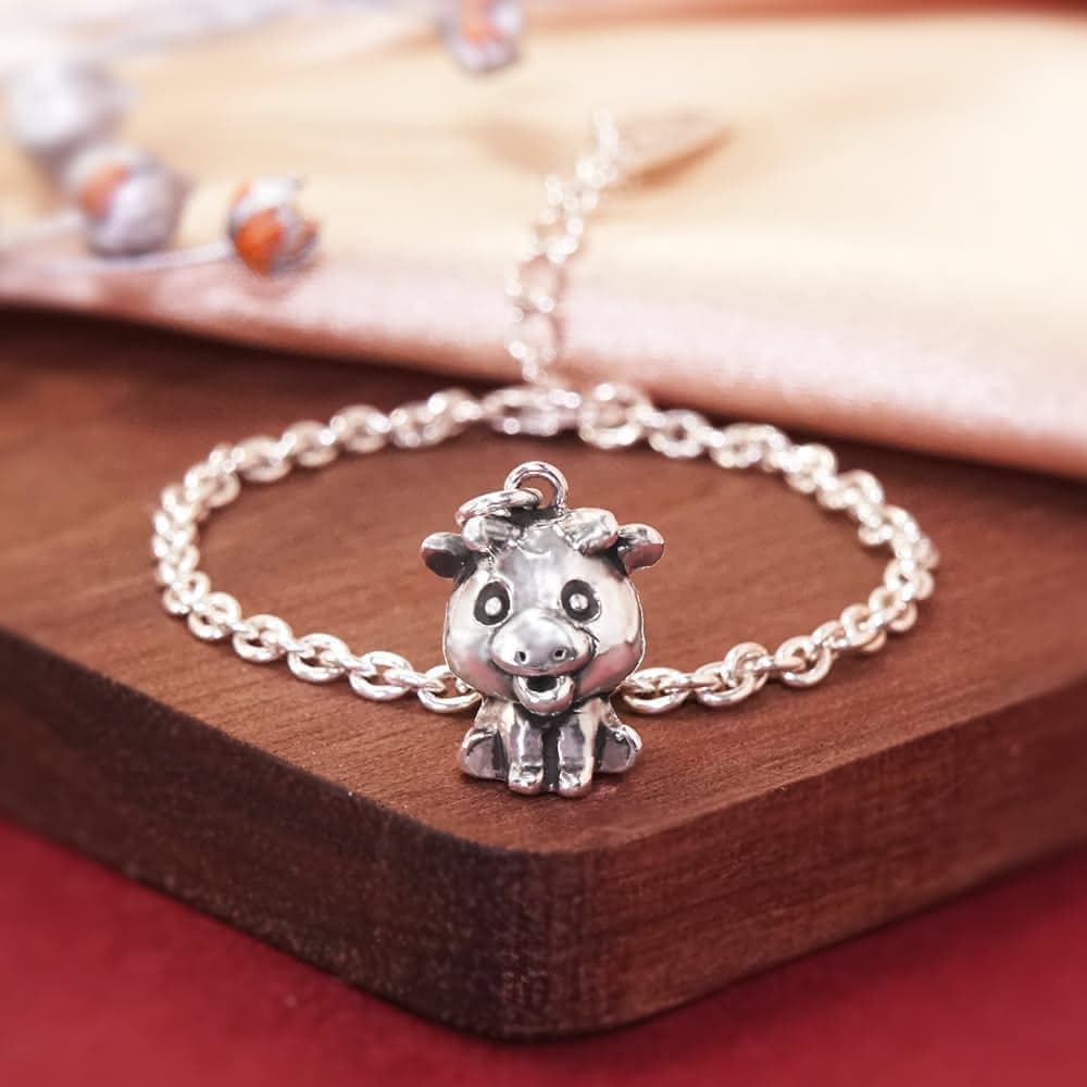 【ART64】純銀兒童手鍊/寶寶手鍊 彌月禮/生日禮物推薦 鴻運當牛 牛寶寶造型 細版
