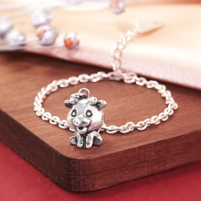 【ART64】純銀兒童手鍊/寶寶手鍊 彌月禮/生日禮物推薦 鴻運當牛 牛寶寶造型 細版