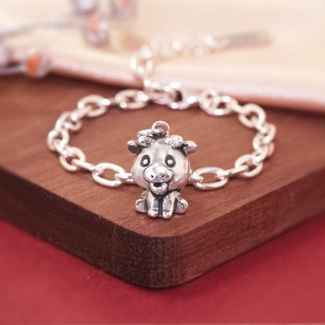 【ART64】純銀兒童手鍊/寶寶手鍊 彌月禮/生日禮物推薦 鴻運當牛 牛寶寶造型 寬版