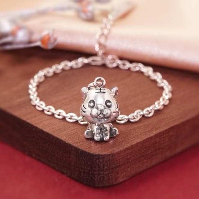 【ART64】純銀兒童手鍊/寶寶手鍊 彌月禮/生日禮物推薦 福虎生豐 虎寶寶造型 細版