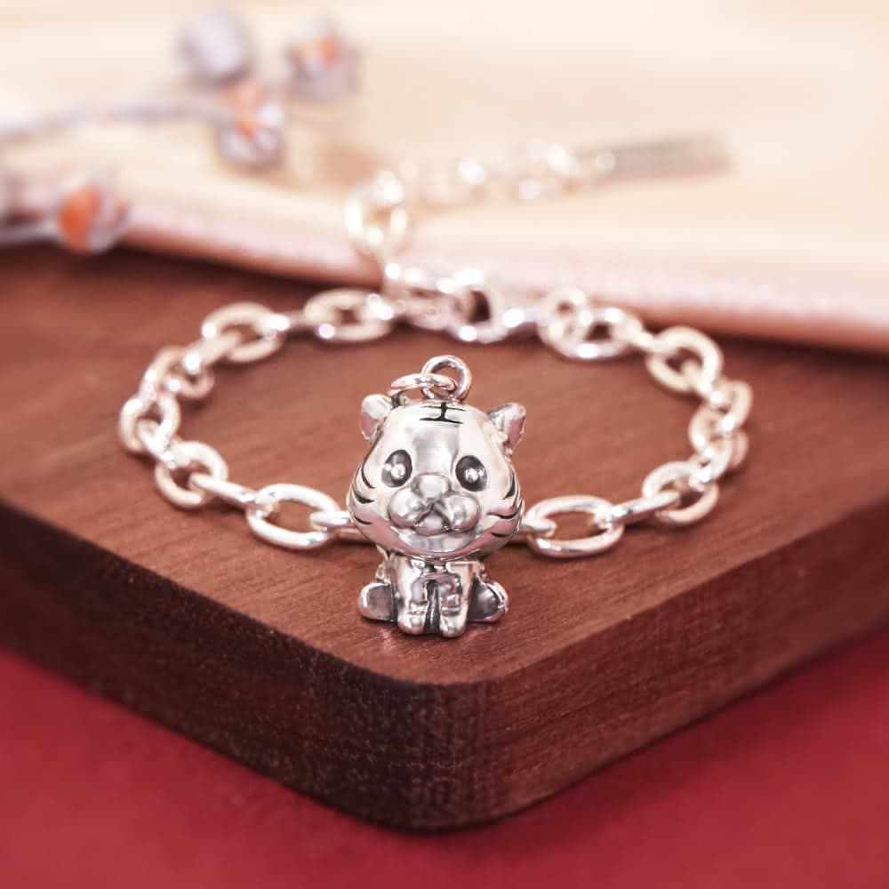 【ART64】純銀兒童手鍊/寶寶手鍊 彌月禮/生日禮物推薦 福虎生豐 虎寶寶造型 寬版