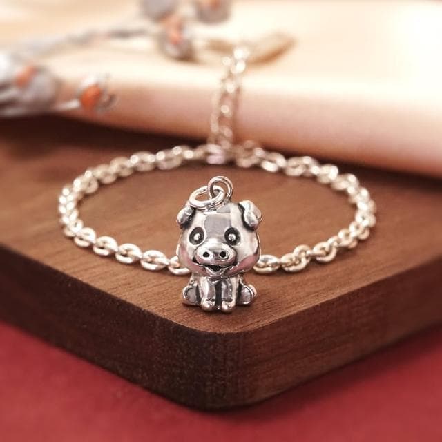 【ART64】純銀兒童手鍊/寶寶手鍊 彌月禮/生日禮物推薦 豬事大吉 豬寶寶造型 細版